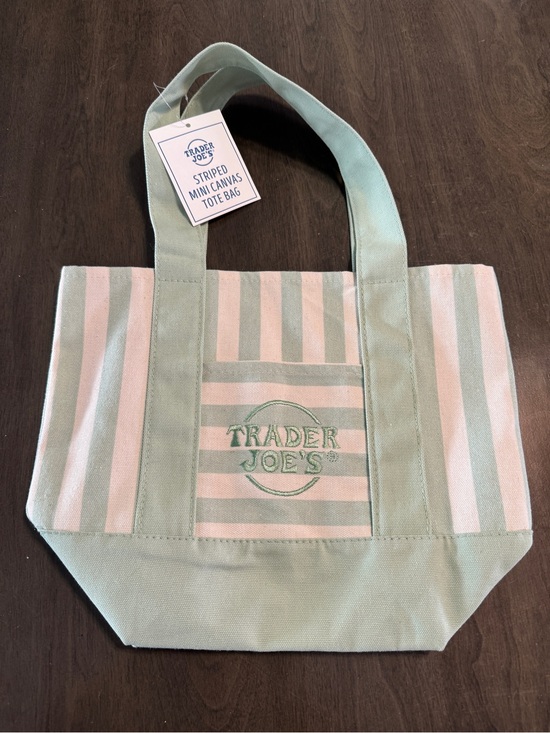 Trader Joe'S Handbags - Trader Joe's Mint and Cream Striped Mini Canvas Tote